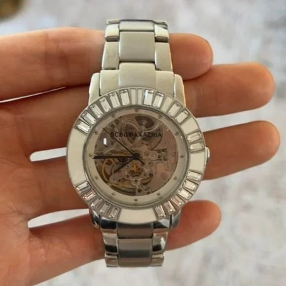 BCBG | Accessories | 37 Mm Silver Bcbg Rhinestone Skeleton  display picture 1